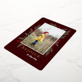 クリスマスグリーンリーベリーフレームの写真 箔シーズンカード (回転した状態)