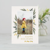 クリスマスグリーンリーベリーフレームの写真 箔シーズンカード (立ち正面)