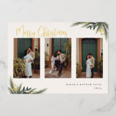 クリスマスグリーンリーベリーフレームフォトコラージュ 箔シーズンカード (正面)