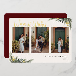 クリスマスグリーンリーベリーフレームフォトコラージュ 箔シーズンカード