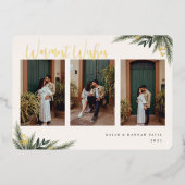 クリスマスグリーンリーベリーフレームフォトコラージュ 箔シーズンカード (正面)