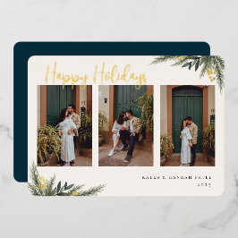 クリスマスグリーンリーベリーフレームフォトコラージュ 箔シーズンカード