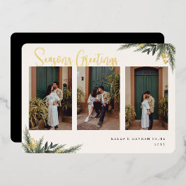 クリスマスグリーンリーベリーフレームフォトコラージュ 箔シーズンカード