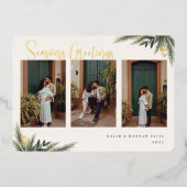 クリスマスグリーンリーベリーフレームフォトコラージュ 箔シーズンカード (正面)