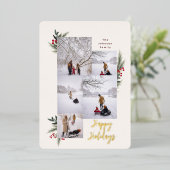 クリスマスグリーンリーベリーフレーム5写真 箔シーズンカード (立ち正面)