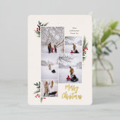 クリスマスグリーンリーベリーフレーム5写真 箔シーズンカード (立ち正面)