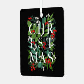 クリスマスグリーンリーベリーホリデーブラック メタルオーナメント (正面左)