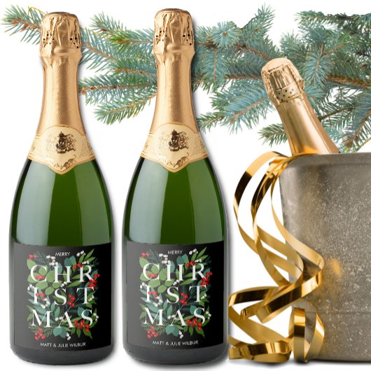 クリスマスグリーンリーベリーホリデー スパークリングワインラベル
