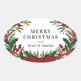 クリスマスグリーンリーホリデーギフト 楕円形シール
