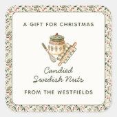 クリスマスグリーンリーレッドベリーの食品ギフト スクエアシール (正面)