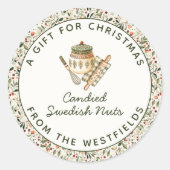 クリスマスグリーンリーレッドベリーの食品ギフト ラウンドシール (正面)