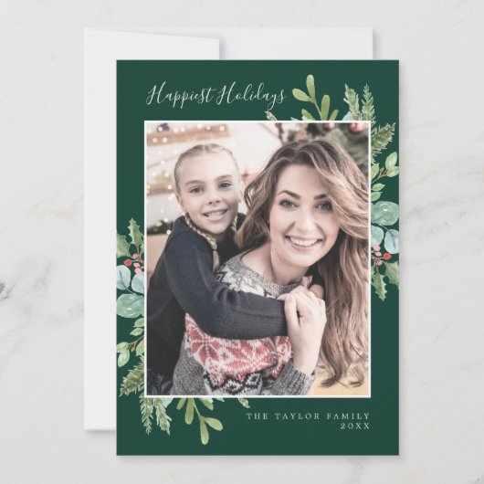クリスマスグリーンリー最も幸せな休暇ニュースレター シーズンカード (正面)