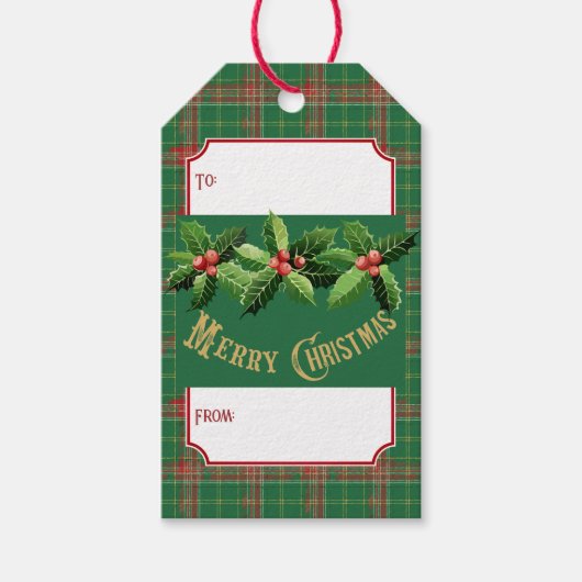 クリスマスグリーンレッドプレイド ギフトタグ (正面)