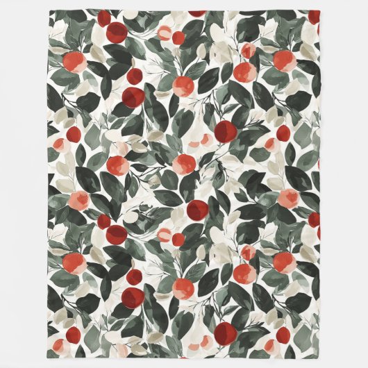 クリスマスグリーンレッドベリー フリースブランケット (正面)