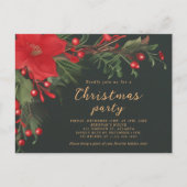 クリスマスグリーンレッドボタニカルホリデーパーティー インビテーションポストカード (正面)