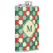 クリスマスグリーンレッド幾何学的パズルピースのパターン フラスク (右)