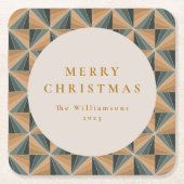 クリスマスグリーンヴィンテージアールデコカスタムホリデイ スクエアペーパーコースター (正面)