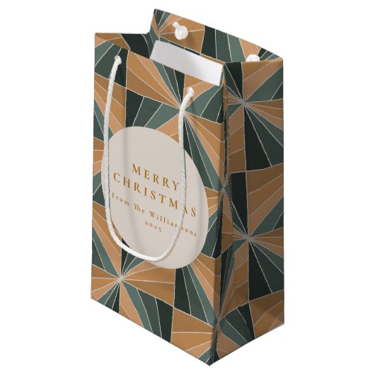 クリスマスグリーンヴィンテージアールデコカスタムホリデイ スモールペーパーバッグ (正面アングル)
