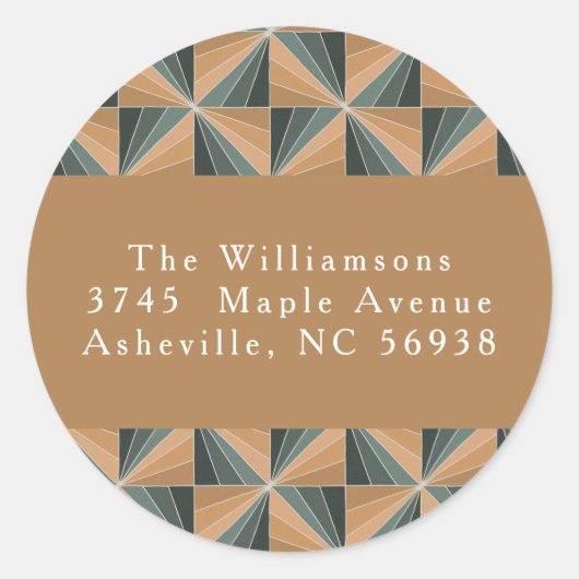 クリスマスグリーンヴィンテージアールデコ差出人住所 ラウンドシール (正面)