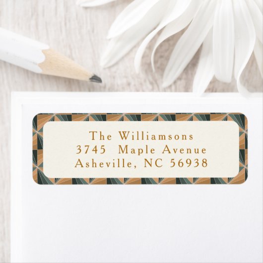 クリスマスグリーンヴィンテージアールデコ差出人住所 ラベル (インサイチュ)