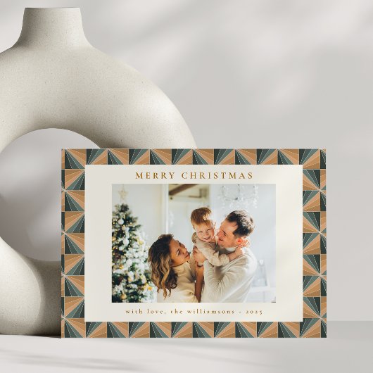 クリスマスグリーンヴィンテージアールデコ幾何学写真 シーズンカード