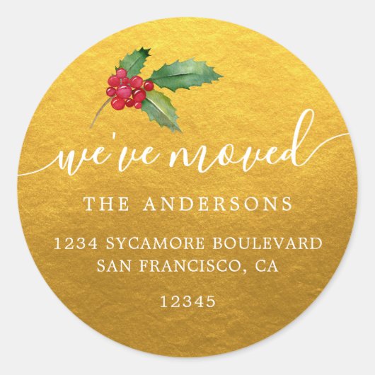 クリスマスグリーン引っ越しましたの新しい住所ラベル ラウンドシール (正面)