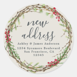 クリスマスグリーン引っ越しましたの新しい住所ラベル ラウンドシール