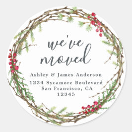 クリスマスグリーン引っ越しましたの新しい住所ラベル ラウンドシール