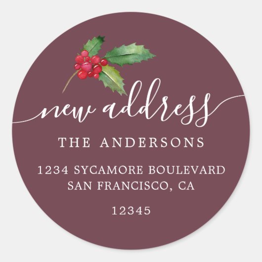 クリスマスグリーン引っ越しましたの新しい住所ラベル ラウンドシール (正面)