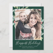 クリスマスグリーン最も幸せなホリデーズファミリーフォト シーズンカード (正面)