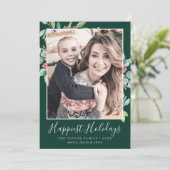 クリスマスグリーン最も幸せなホリデーズファミリーフォト シーズンカード (スタンド正面)