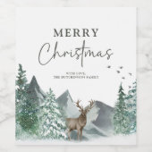 クリスマスグリーン水彩松林ホリデー ワインラベル (シングルラベル)