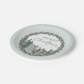 クリスマスグリーン水彩画 松林のホリデーシーズン ペーパープレート (アングル)