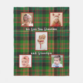 クリスマスグリーン海軍ブルータータンチェック格子写真 フリースブランケット (正面)