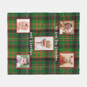 クリスマスグリーン海軍ブルータータンチェック格子写真 フリースブランケット (正面(横))