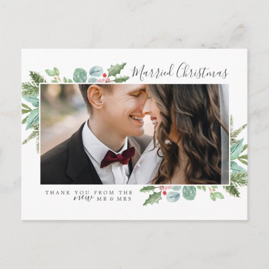 クリスマスグリーン結婚したリスマスありがとう シーズンポストカード (正面)