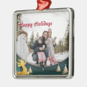 クリスマスグリーン縁どカスタムの家族写真 メタルオーナメント (左)