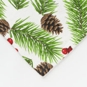 クリスマスグリーン葉パインズ、コーン&レッドベリー フリースブランケット (角)