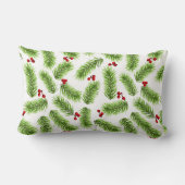 クリスマスグリーン葉パインズ&レッドベリーの白 ランバークッション (裏面)