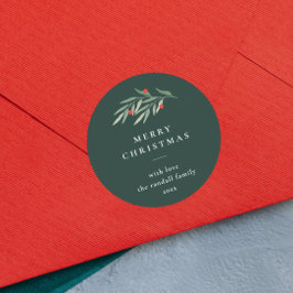 クリスマスグリーン葉リーミニマルタイポグラフィグリーン ラウンドシール