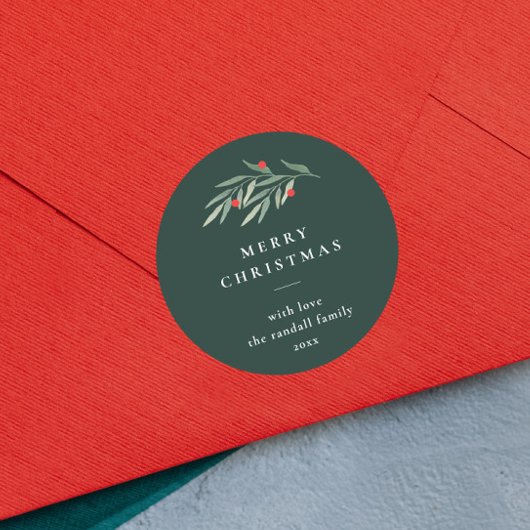 クリスマスグリーン葉リーミニマルタイポグラフィグリーン ラウンドシール