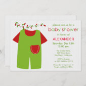 クリスマスグリーン衣装ボーイベビーシャワー招待状 招待状 (正面/裏面)