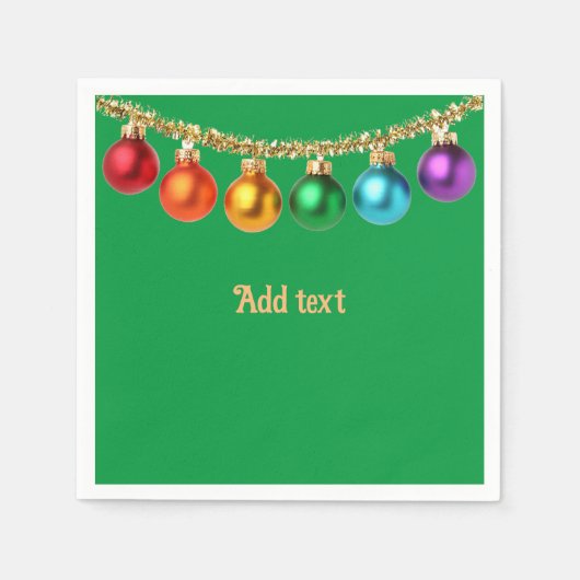 クリスマスグリーン装飾テンプレートナプキン スタンダードカクテルナプキン (正面)