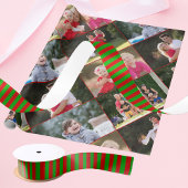 クリスマスグリーン赤いストライプパターンシックなギフトラップ サテンリボン