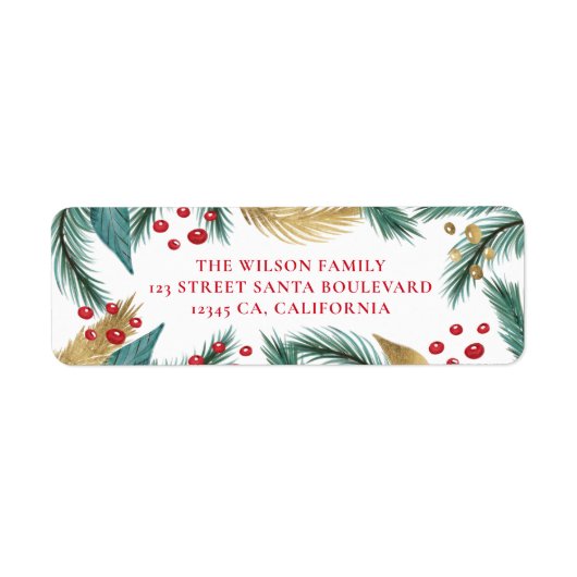 クリスマスグリーン赤い松ヤギの金ゴールドリターン ラベル (正面)