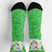 クリスマスグリーン輝くグリッターサンタベア ソックス (上部)