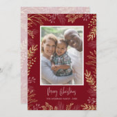 クリスマスグリーン金ゴールドと赤2枚の写真 シーズンカード (正面/裏面)