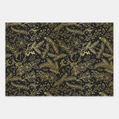 クリスマスグリーン金ゴールドブラックウィンターボタニカル ラッピングペーパーシート (正面3)