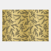 クリスマスグリーン金ゴールドブラックウィンターボタニカル ラッピングペーパーシート (正面2)