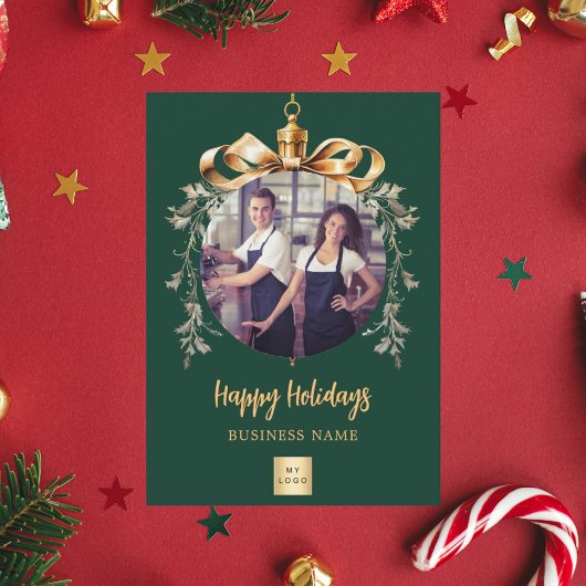 クリスマスグリーン金ゴールドボーブルのビジネス写真ロゴ シーズンポストカード